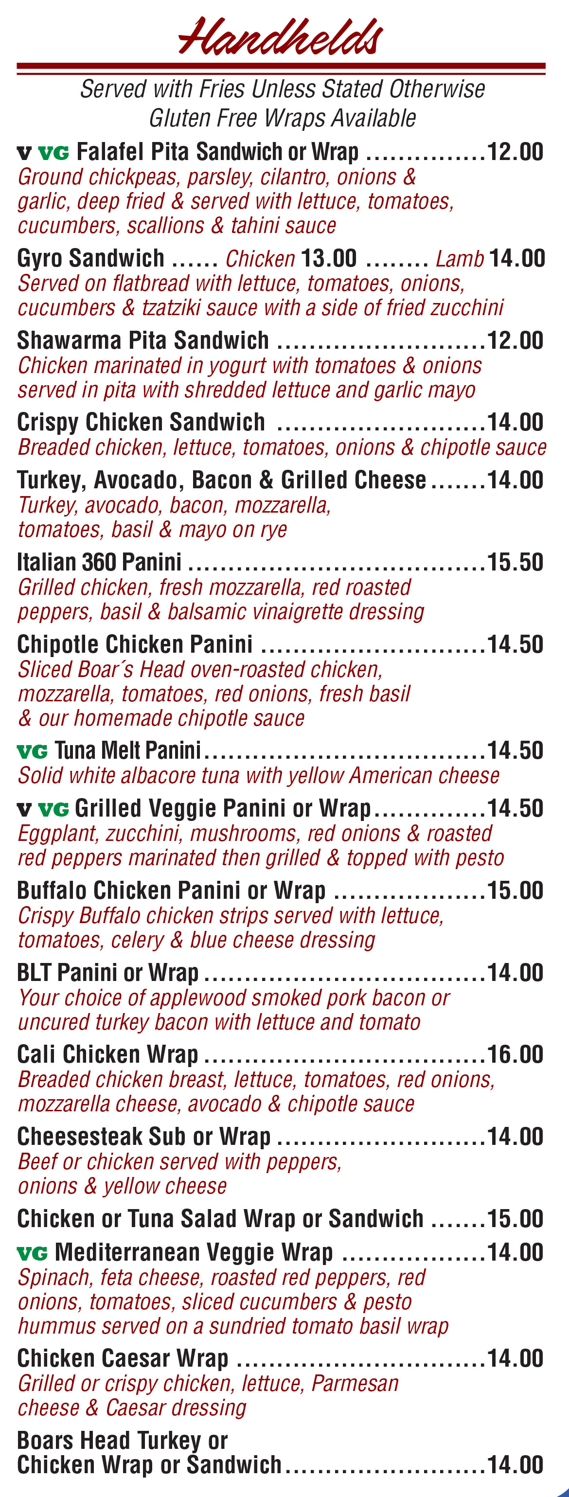 Wraps - Paninis - Subs & Burgers